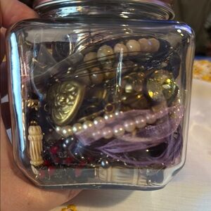 Assorted Jewelry in Glass Jar